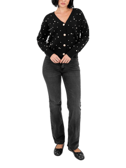 Lovedrobe Faux Pearl Embellished Cardigan, Black - view 2, Black