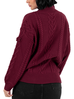 Lovedrobe Floral Applique Cable Knit Jumper - view 2, Burgundy