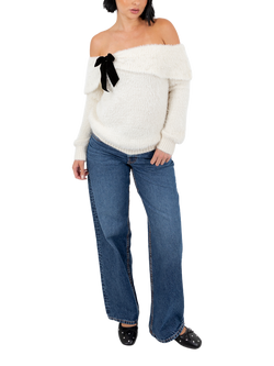 Lovedrobe Faux Pearl Embellished Bardot Jumper, Ivory, Ivory