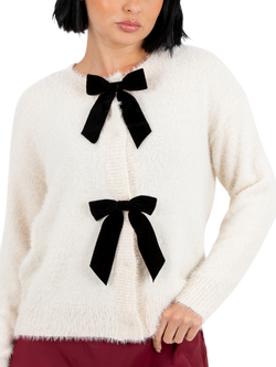 Lovedrobe Bows Eyelash Knit Cardigan, Ivory, Ivory