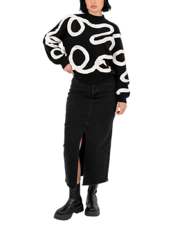 Lovedrobe High Neck Applique Jumper, Black/White, Black/White