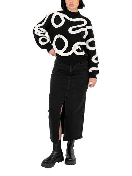 Lovedrobe High Neck Applique Jumper, Black/White, Black/White