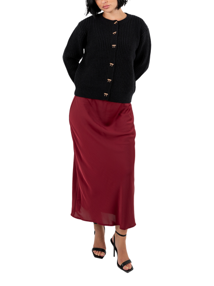 Lovedrobe Bow Button Ribbed Cardigan, Black