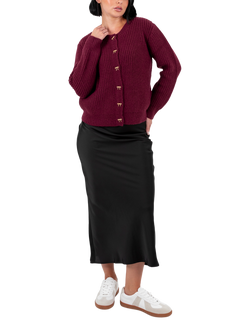 Lovedrobe Bow Button Ribbed Cardigan, Burgundy