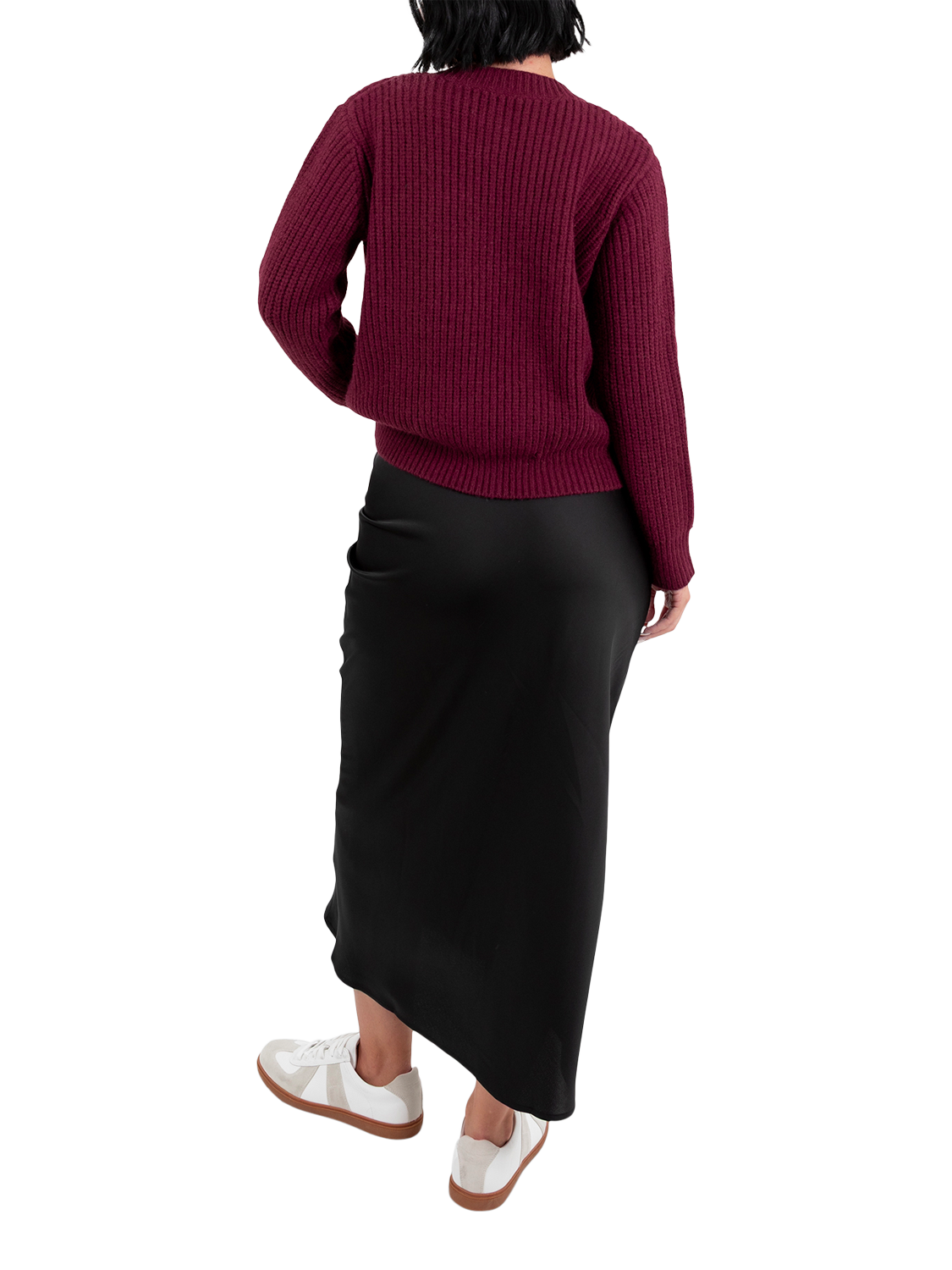 Product image 2 of 7, which shows Lovedrobe Bow Button Ribbed Cardigan, Burgundy, 8-10
