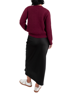 Lovedrobe Bow Button Ribbed Cardigan - view 2, Burgundy
