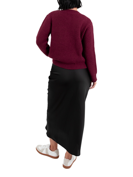 Lovedrobe Bow Button Ribbed Cardigan - view 2, Burgundy