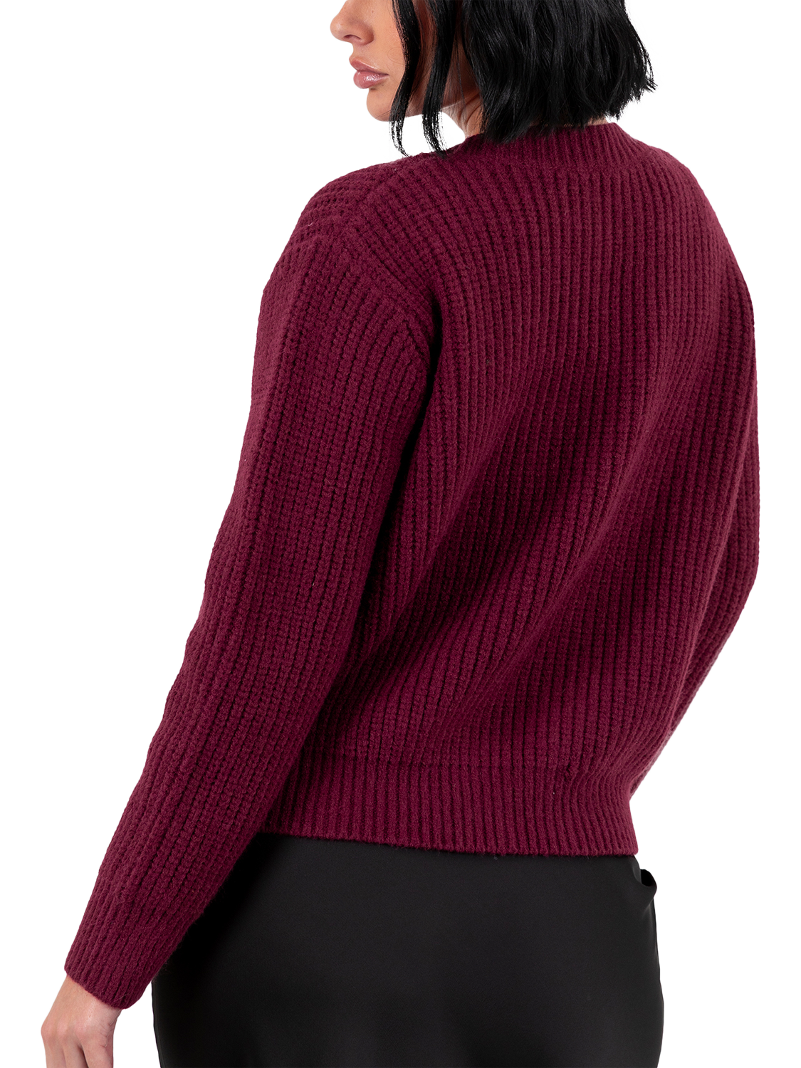 Product image 4 of 7, which shows Lovedrobe Bow Button Ribbed Cardigan, Burgundy, 8-10
