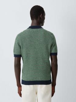 John Lewis 3 Colour Micro Stitch Wool Blend Short Sleeve Polo Shirt, Green - view 2, Green