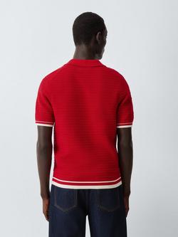 John Lewis Zip Neck Short Sleeve Textured Cotton Knit Polo Shirt, Red - view 2, Red