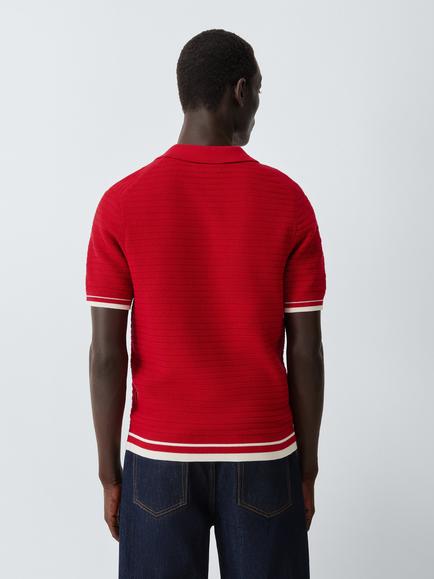 John Lewis Zip Neck Short Sleeve Textured Cotton Knit Polo Shirt, Red - view 2, Red