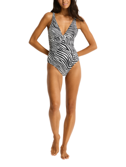 Sea Level Zebralis Scoop Back Panel Line Swimsuit, Black/White, Black/White