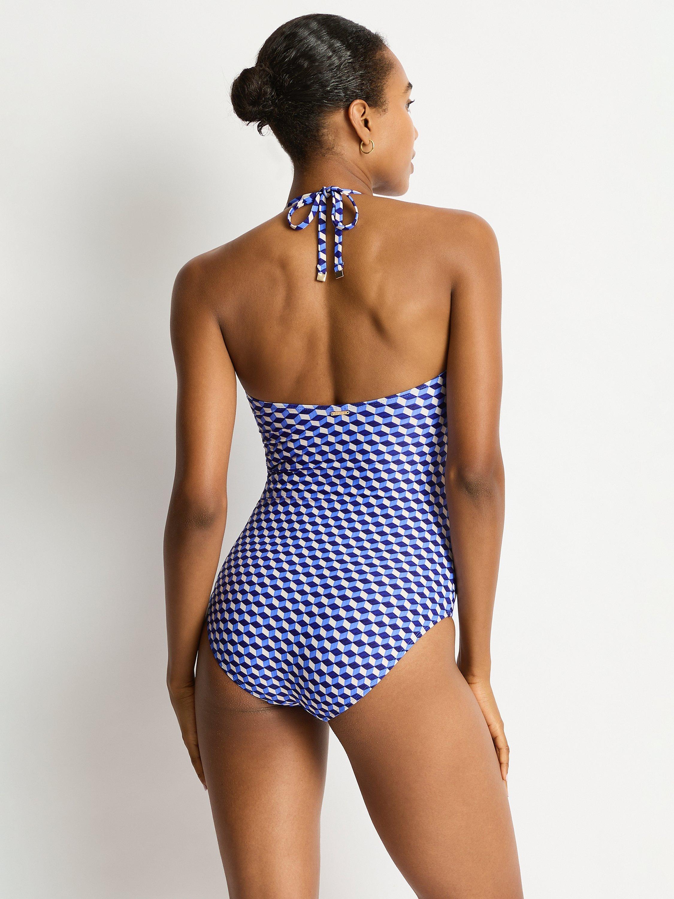 Product image 7 of 7, which shows Sea Level Solara U Bar Bandeau Swimsuit, Blue/Multi, 8