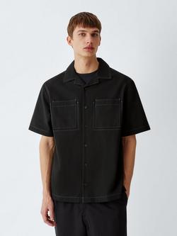 Kin Short Sleeve Topstitch Cotton Shirt, Meteorite