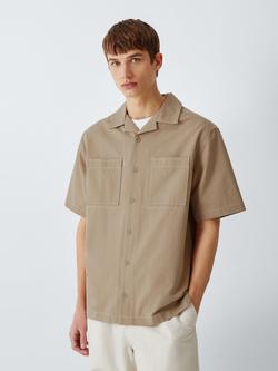 Kin Short Sleeve Topstitch Cotton Shirt, Dove