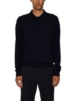 J.Lindeberg Kai Merino Wool Regular Fit Long Sleeve Polo Shirt, Navy, Navy