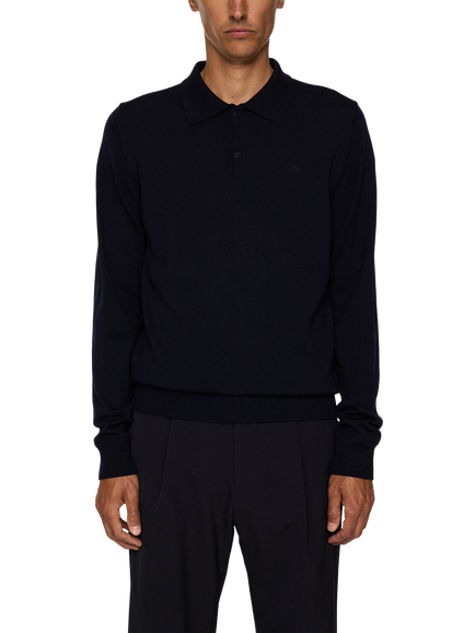 J.Lindeberg Kai Merino Wool Regular Fit Long Sleeve Polo Shirt, Navy, Navy