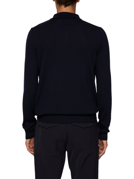 J.Lindeberg Kai Merino Wool Regular Fit Long Sleeve Polo Shirt, Navy - view 2, Navy
