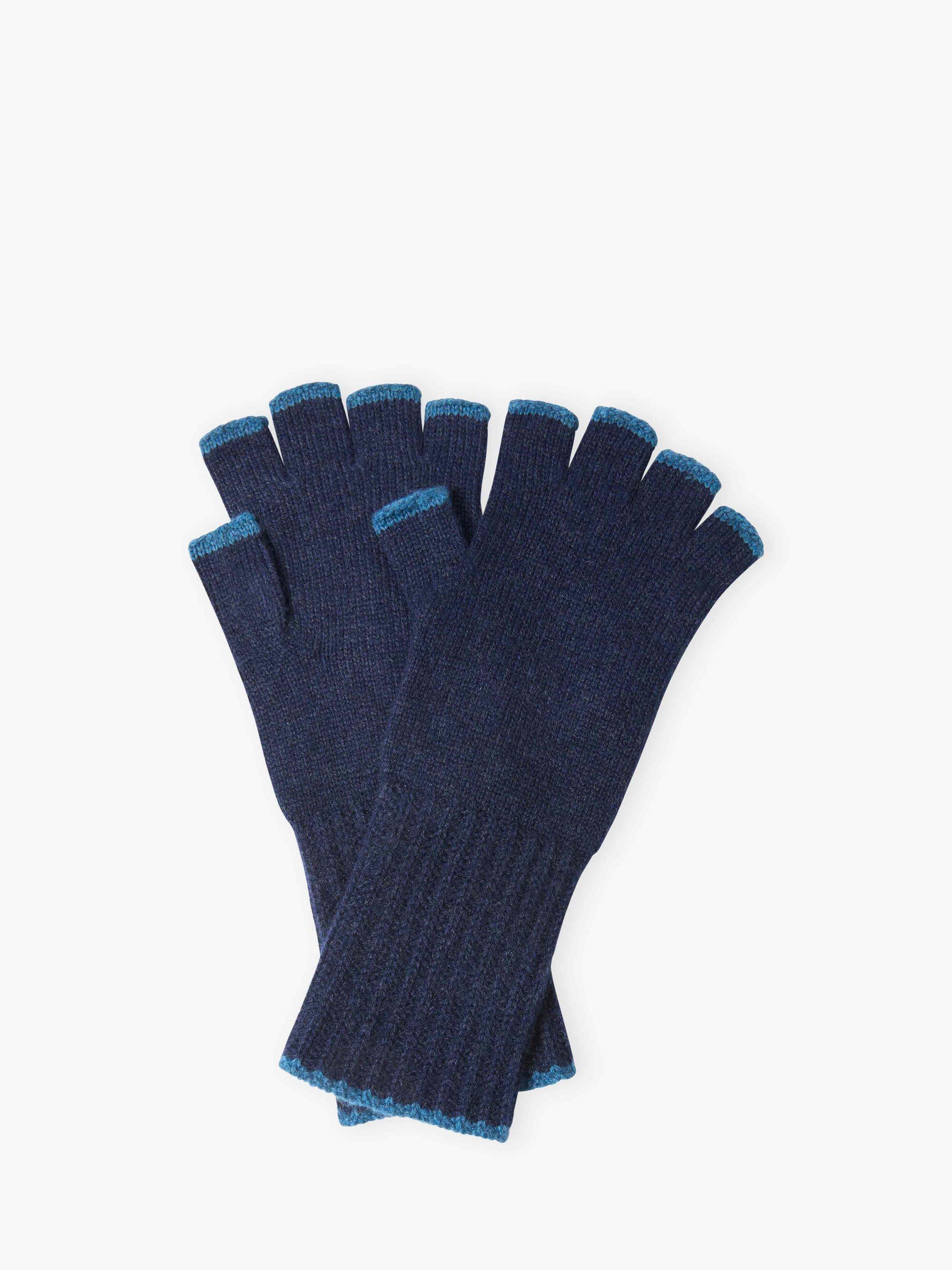 Product image 1 of 2, which shows Brora Pure Cashmere Fingerless Gloves, French Navy/Jay, One Size