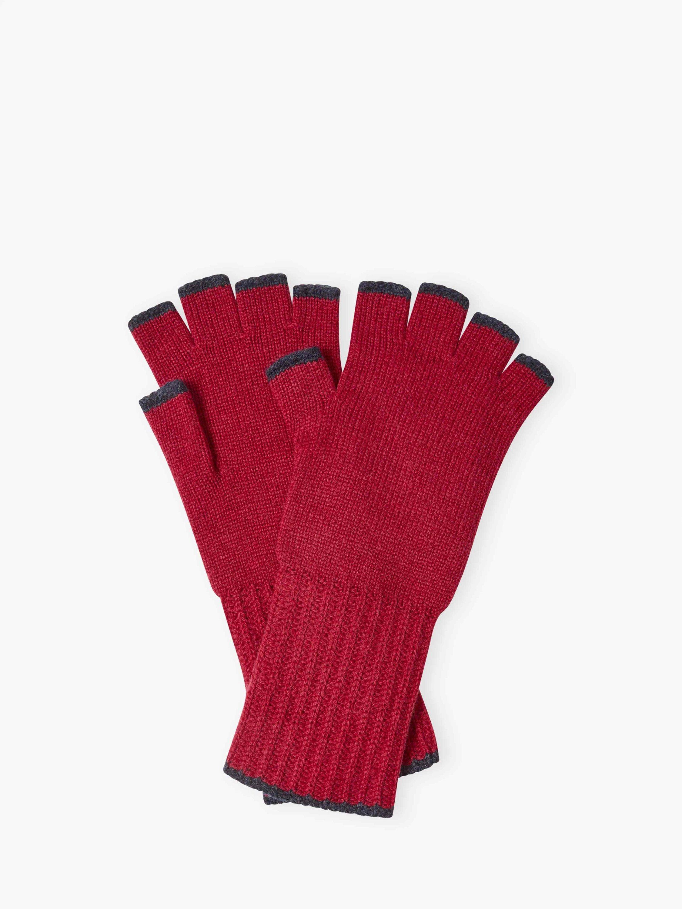 Product image 1 of 2, which shows Brora Pure Cashmere Fingerless Gloves, Garnet/Midnight, One Size