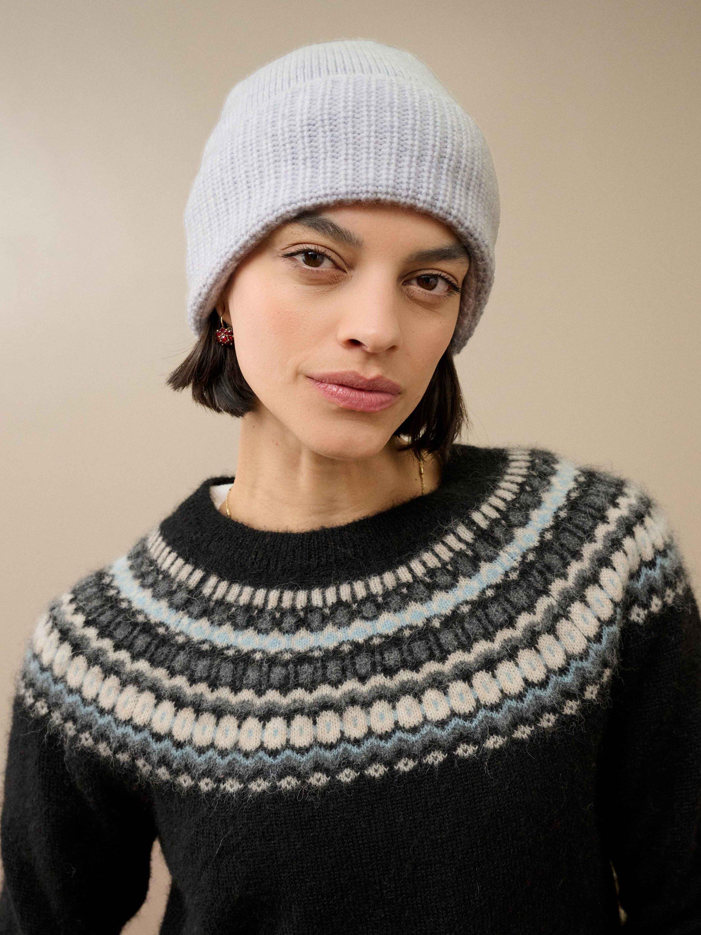 Product image 2 of 2, which shows Brora Pure Cashmere Beanie Hat, Pearl, One Size