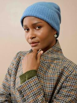 Brora Pure Cashmere Beanie Hat - view 2, Wedgewood