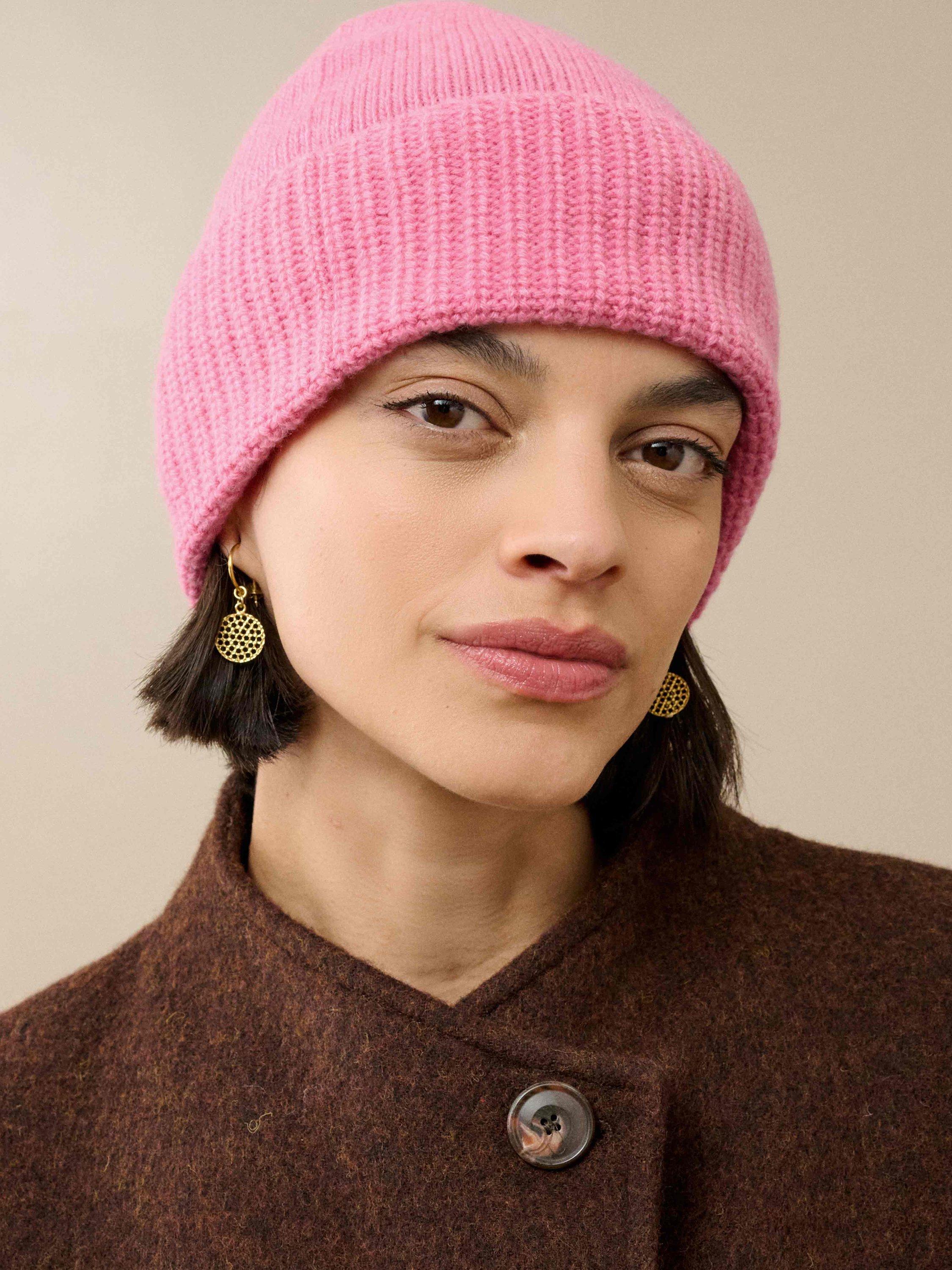Product image 2 of 2, which shows Brora Pure Cashmere Beanie Hat, Peony, One Size