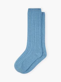 Brora Cashmere Cable Knit Bed Socks, Wedgewood, Wedgewood