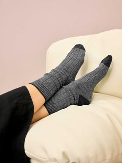 Brora Stripe Cashmere Rich Socks - view 2, Black/Pearl