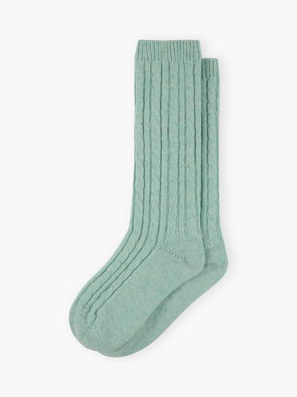 Brora Cashmere Cable Knit Bed Socks, Seaspray, Seaspray