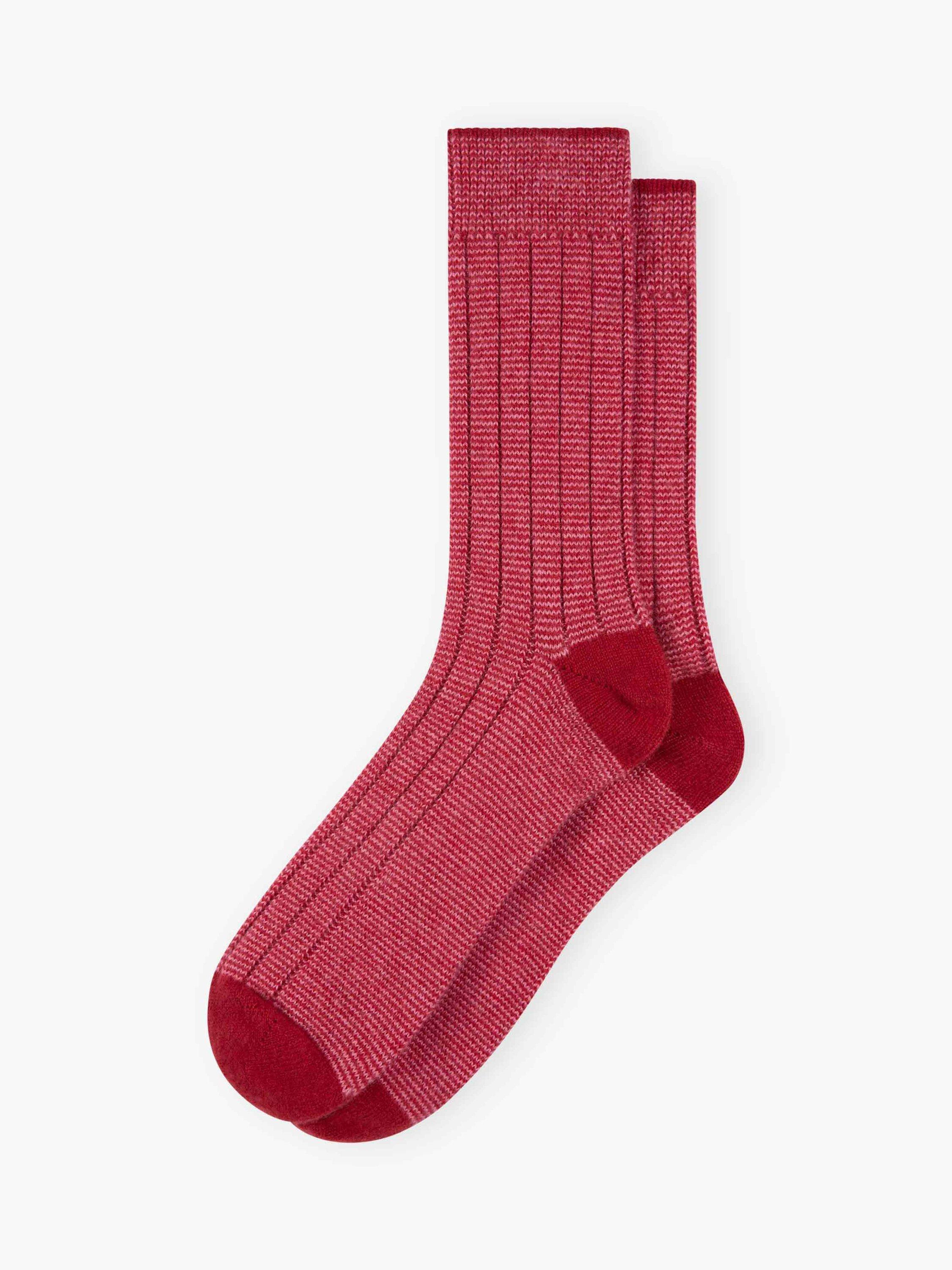 Product image 1 of 2, which shows Brora Stripe Cashmere Rich Socks, Garnet/Peony, 4-5