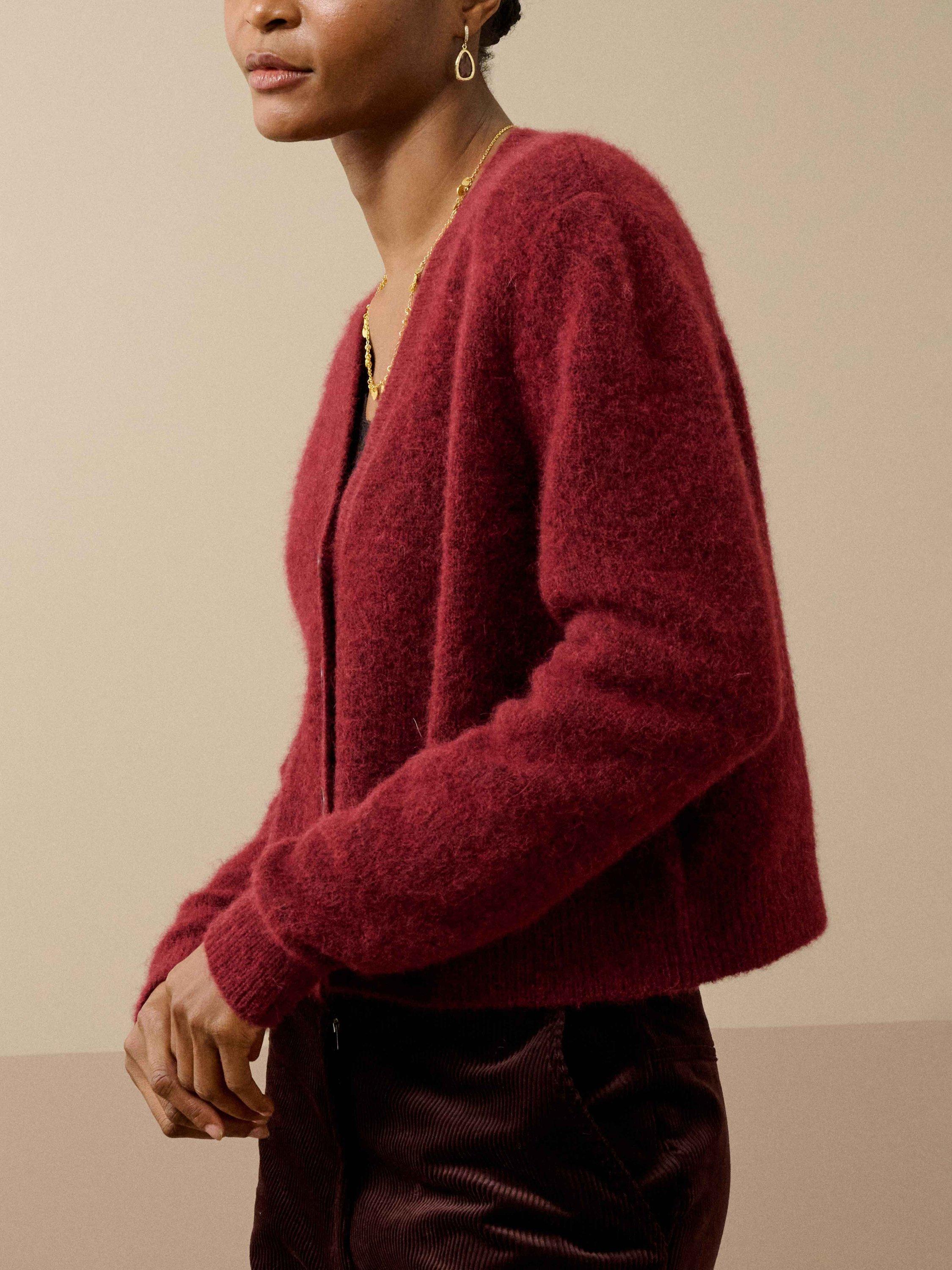 Product image 2 of 5, which shows Brora Alpaca-Merino Wool Blend V-Neck Cardigan, Hawthorn, 8-10