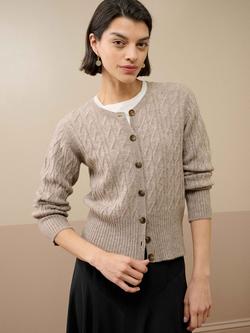 Brora Cashmere Cable Knit Round Neck Cardigan - view 2, Ash