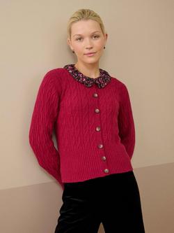 Brora Cashmere Cable Knit Round Neck Cardigan - view 2, Mulberry