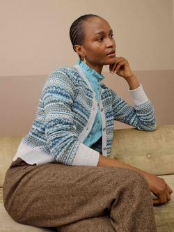 Brora Fair isle Pure Cashmere Cardigan, Pearl - view 2, Pearl