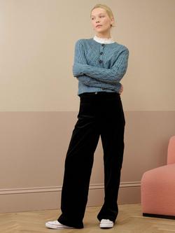 Brora Donegal Wool Aran Cable Knit Cardigan, Nimbus