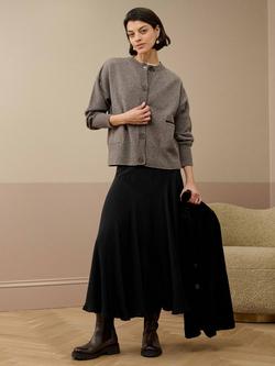 Brora Round Neck Long Sleeve Lamswool Cardigan, Otter