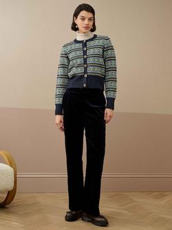 Brora Fair Isle Pure Wool Cardigan, Navy/Multi - view 2, Navy/Multi