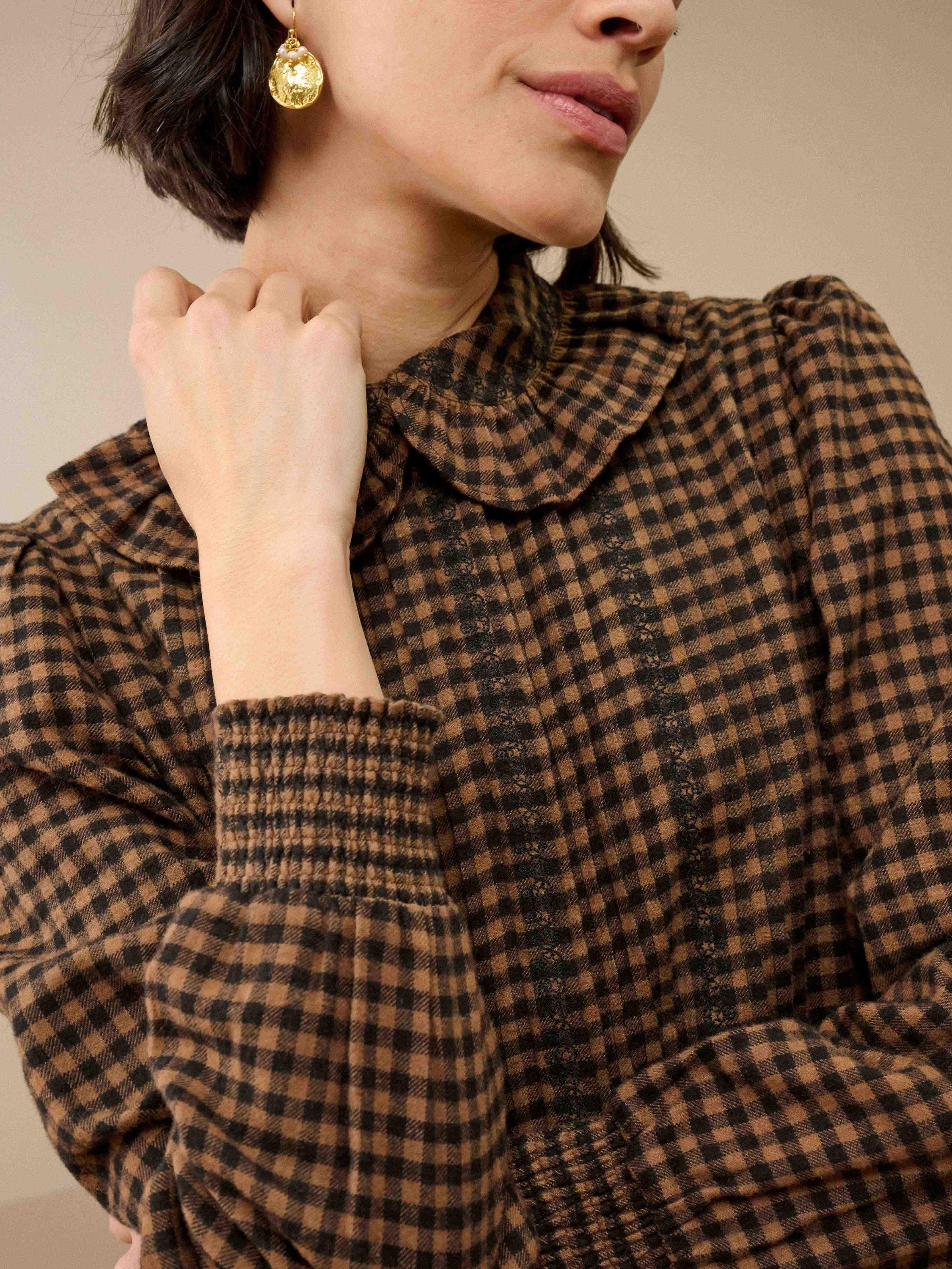 Product image 4 of 5, which shows Brora Cotton Gingham Shirt Dress, Charcoal/Mocha, 18
