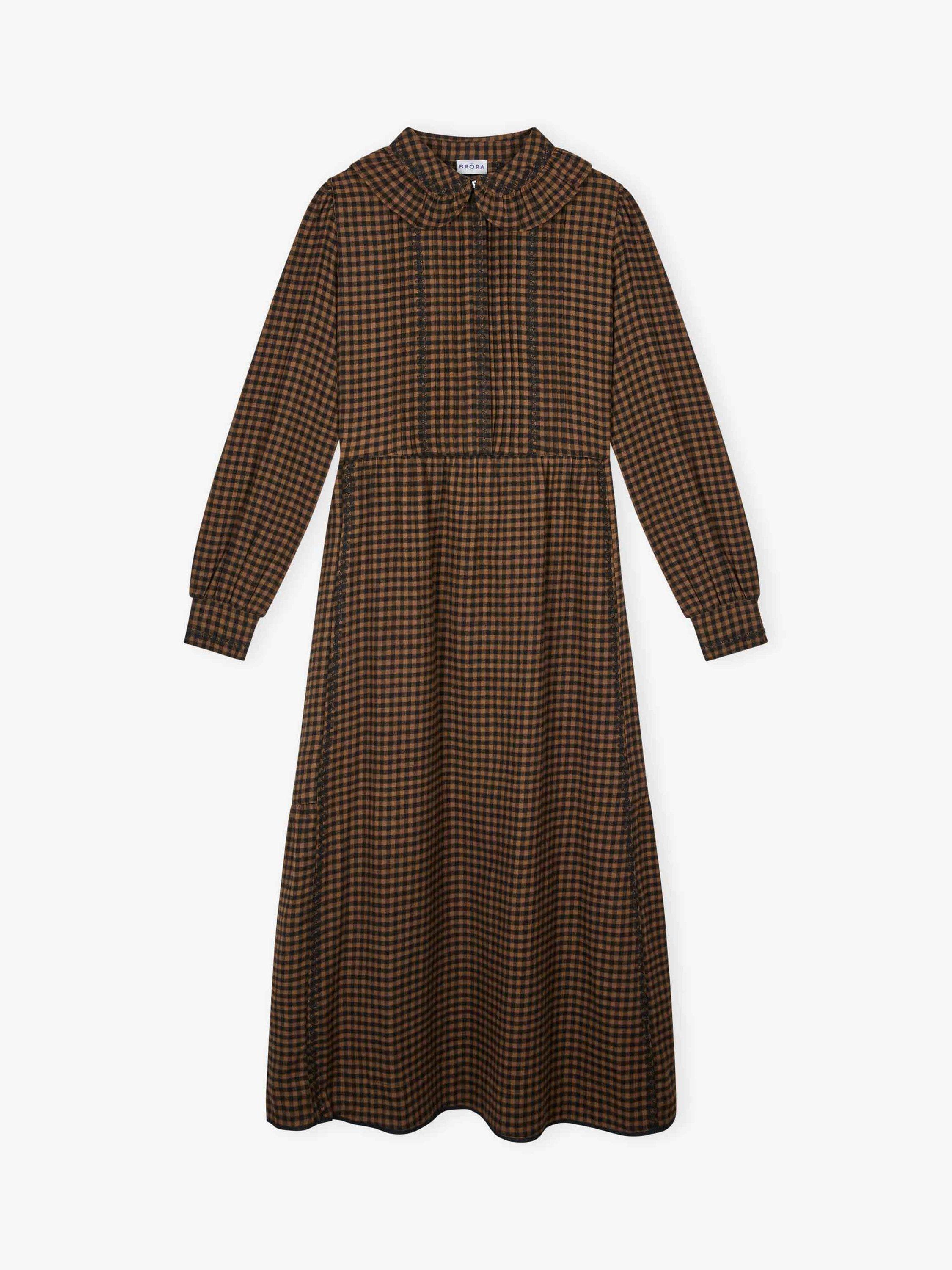 Product image 5 of 5, which shows Brora Cotton Gingham Shirt Dress, Charcoal/Mocha, 18