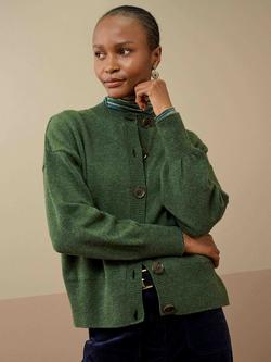 Brora Round Neck Long Sleeve Lamswool Cardigan - view 2, Tarragon