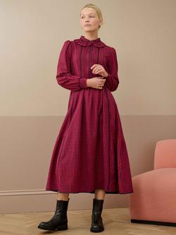 Brora Cotton Gingham Shirt Dress, Navy/Redcurrant