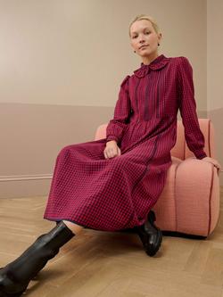 Brora Cotton Gingham Shirt Dress - view 2, Navy/Redcurrant