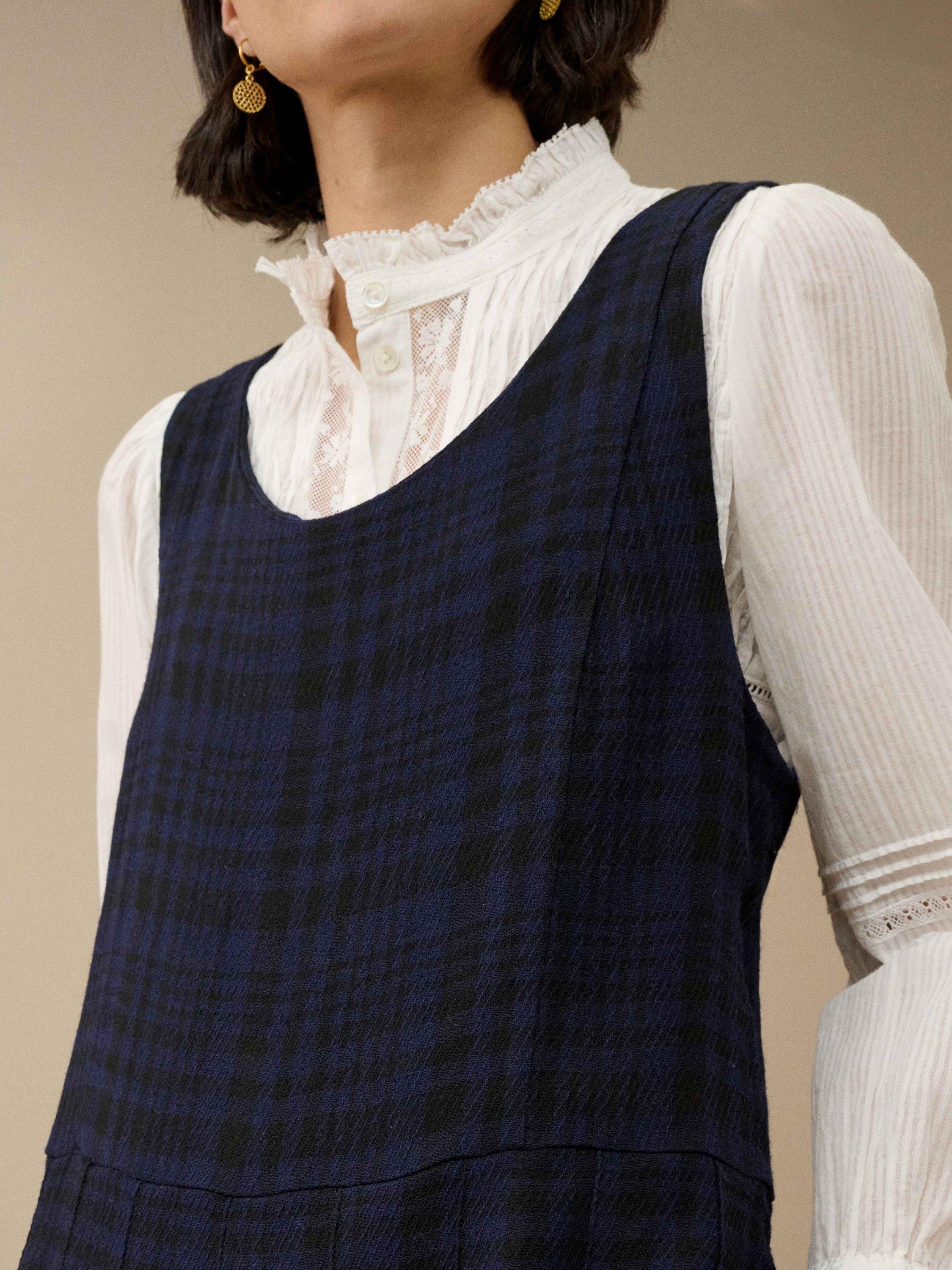 Product image 3 of 5, which shows Brora Check Pleat Pinafore Dress, Navy/Black, 8