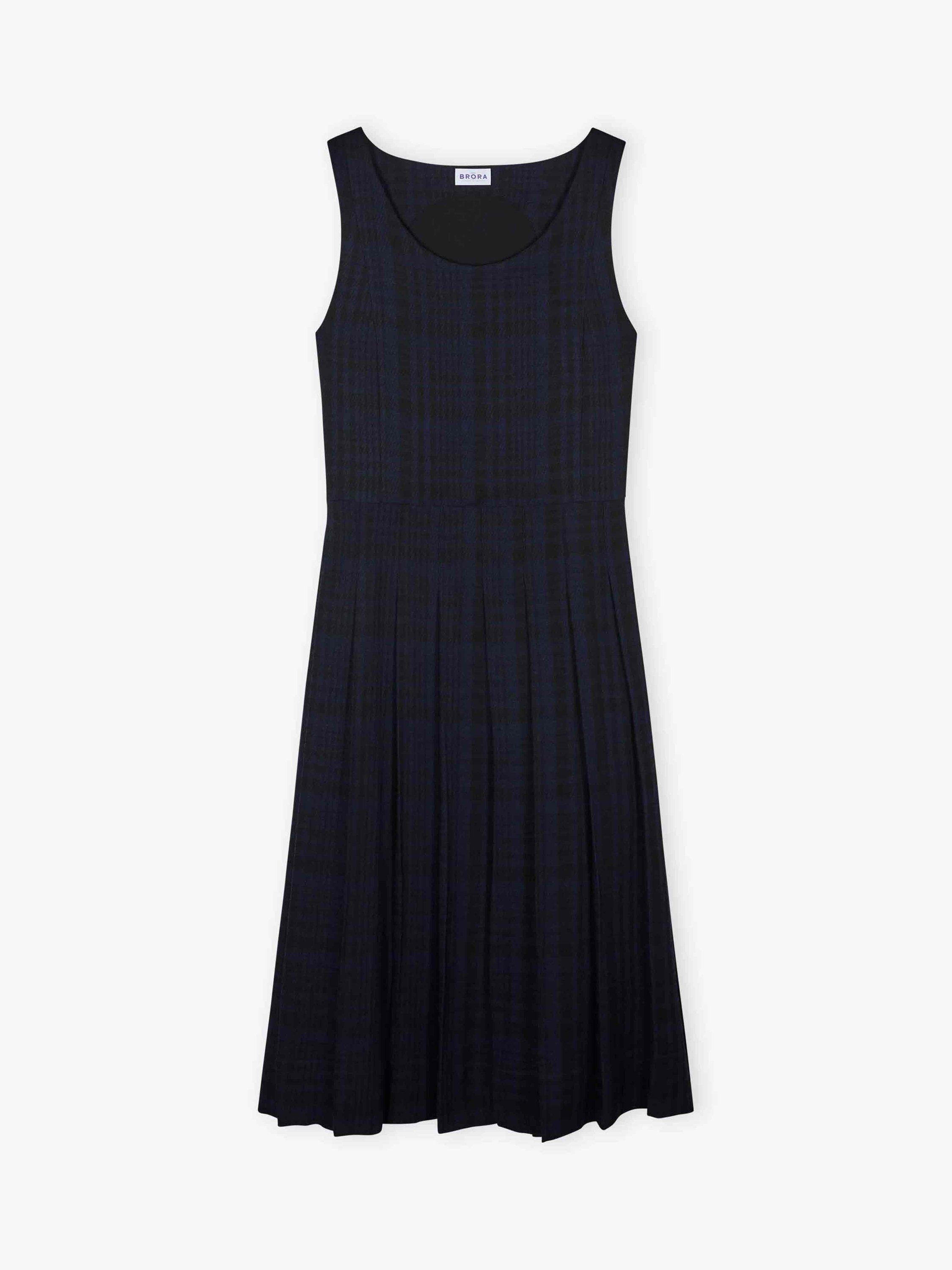 Product image 5 of 5, which shows Brora Check Pleat Pinafore Dress, Navy/Black, 8