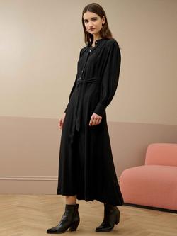 Brora Satin-Backed Crepe Large Collar Midi Dress, Black, Black