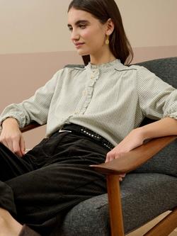 Brora Brushed Cotton Check Frill Trim Shirt, Ivory/Mallard - view 2, Ivory/Mallard