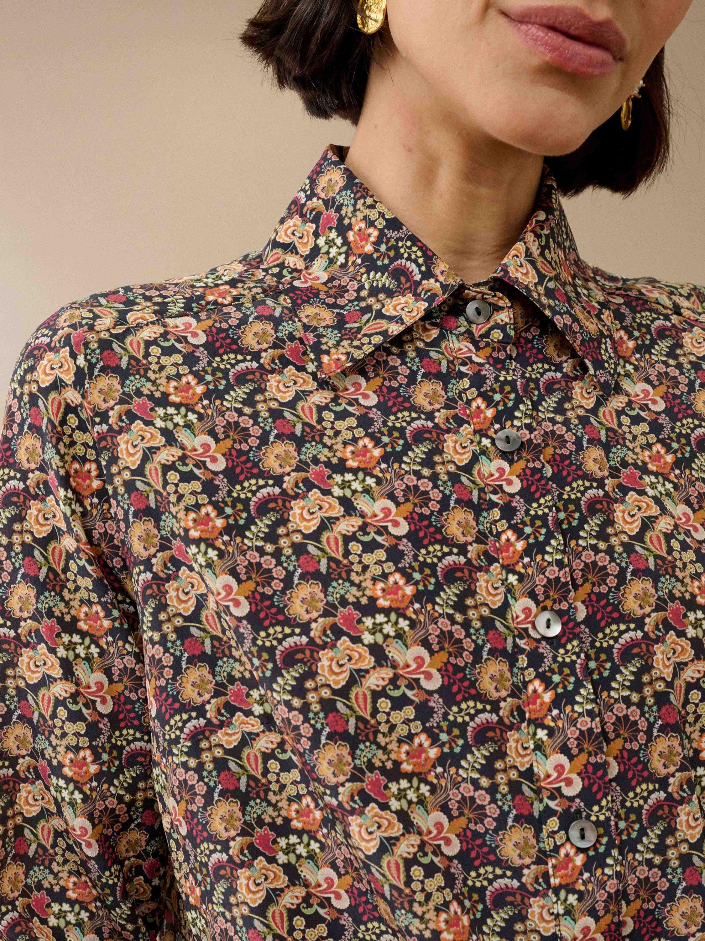 Product image 3 of 5, which shows Brora Silk Floral Liberty Print Shirt, Berry/Multi, 6