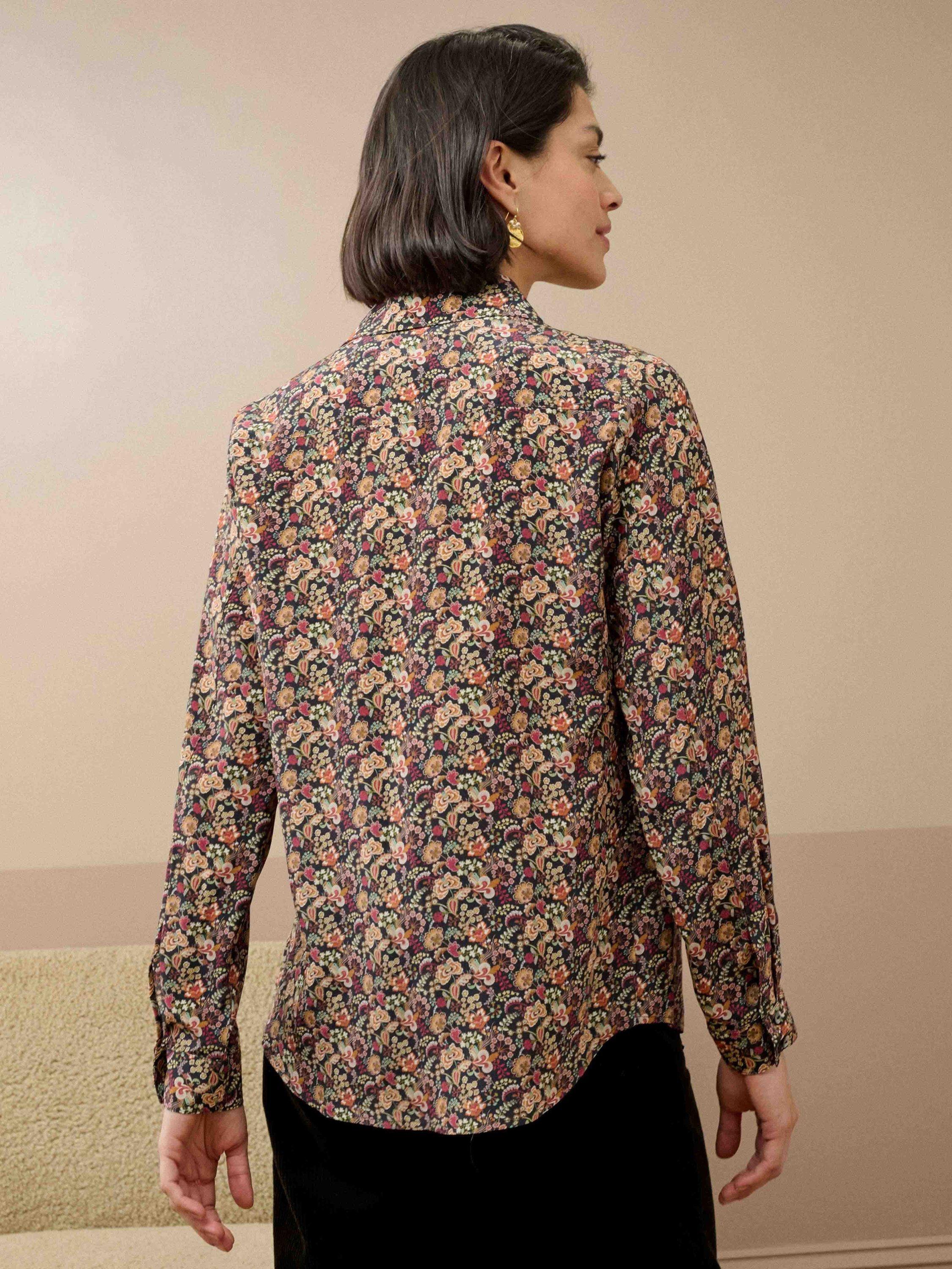 Product image 4 of 5, which shows Brora Silk Floral Liberty Print Shirt, Berry/Multi, 6