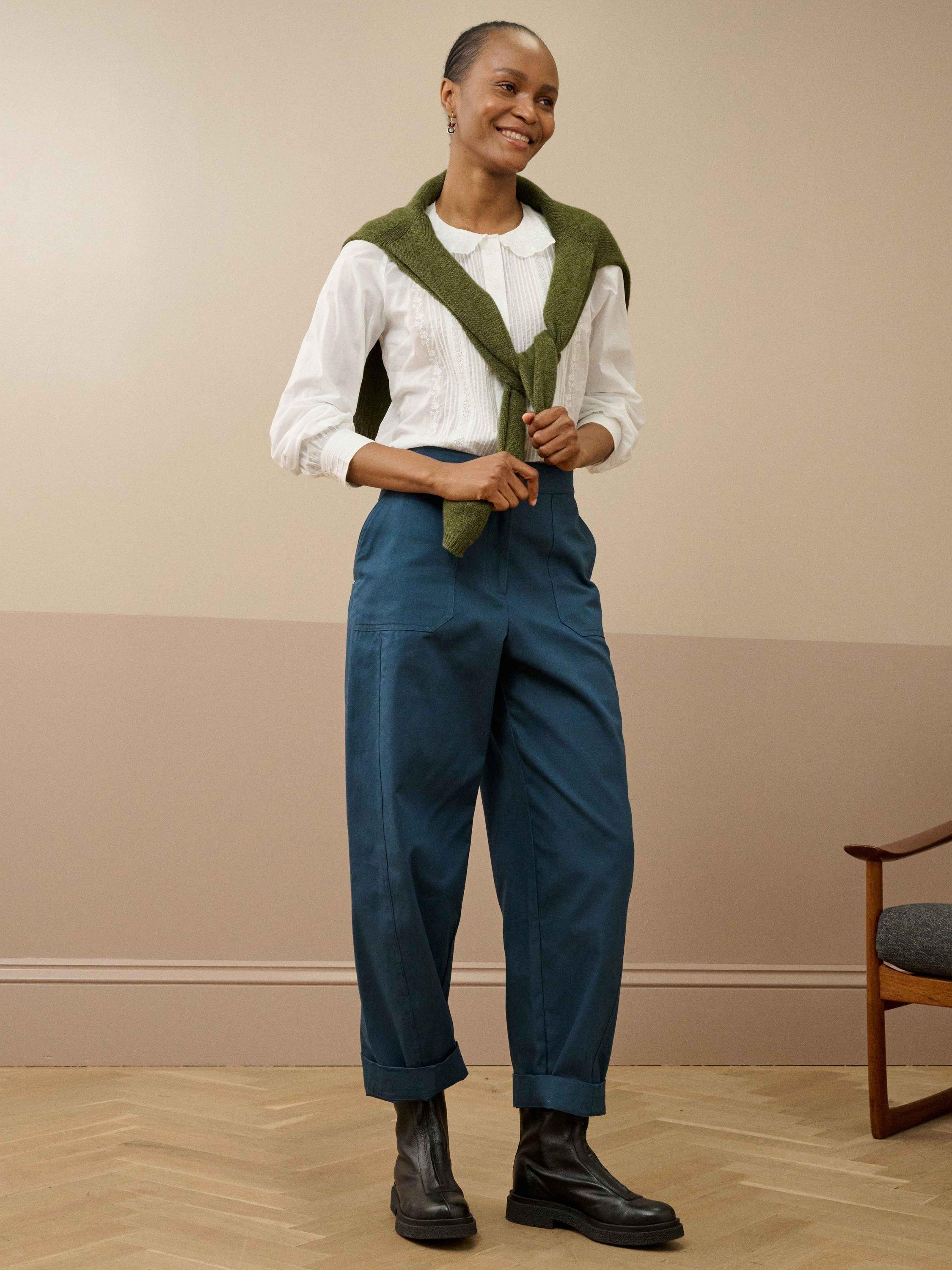 Product image 2 of 5, which shows Brora Cotton Floral Embroidered Scallop Collar Blouse, White, 10